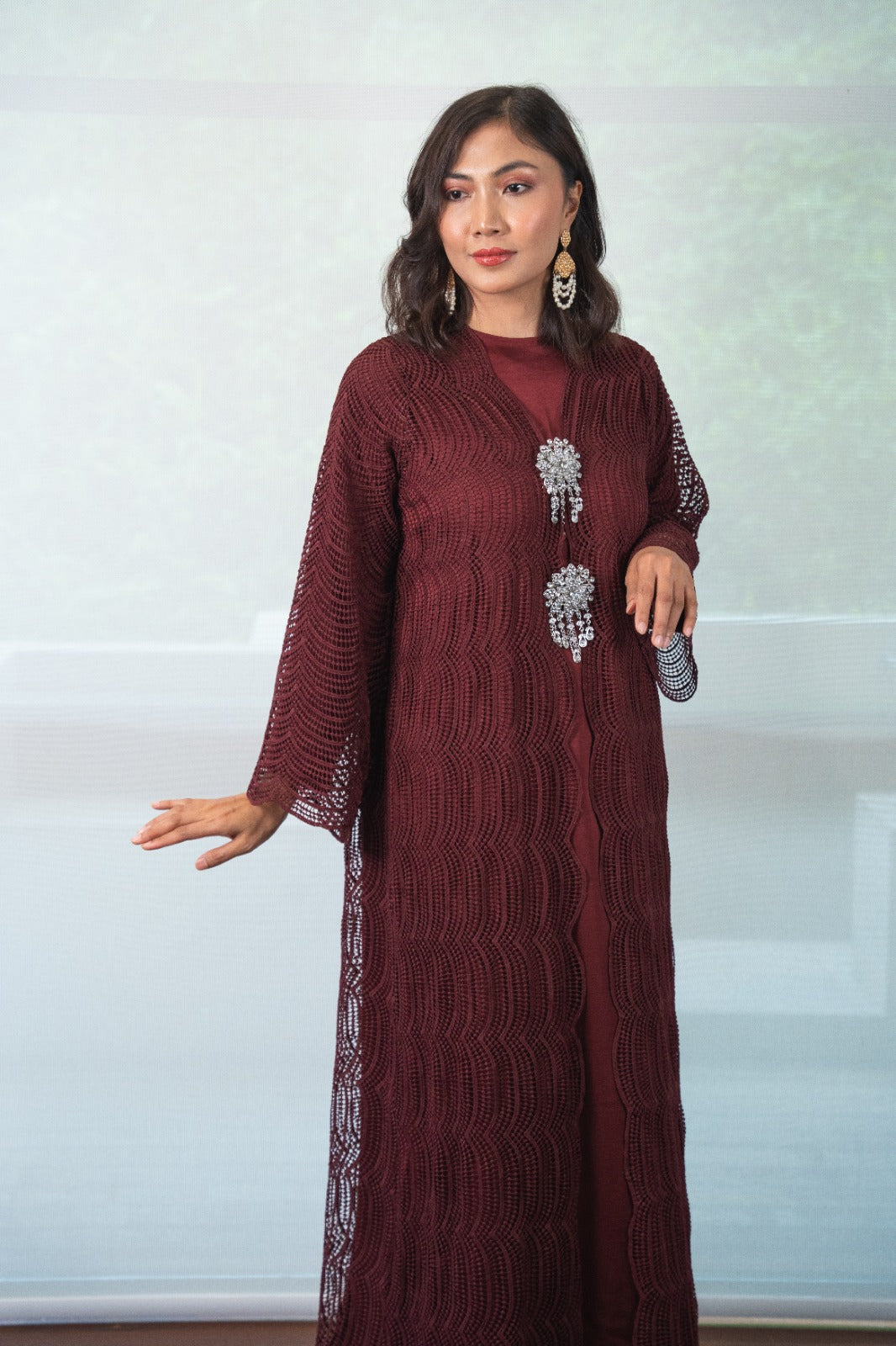 Serra Scallop Abaya Embroidery Cardigan With Inner